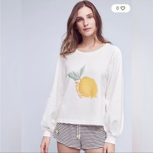 Anthropologie Reveries XS Lemonade Sweatshirt Balloon Sleeve Spring Italy Travel